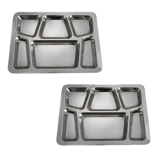 set-of-2-6-compartment-cafeteria-food-tray-eating-mess-stainless-steel-1