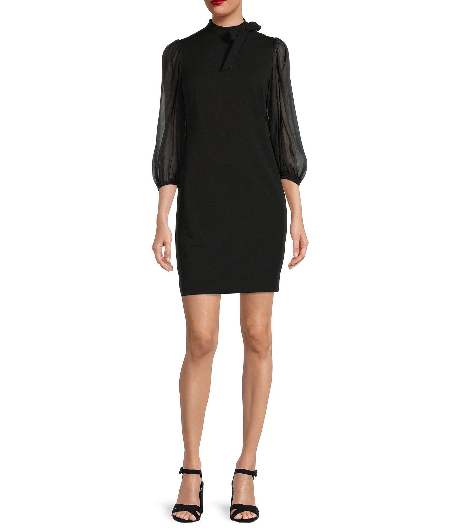 Chic Puff-Sleeve Black Cocktail Dress by Calvin Klein | Image