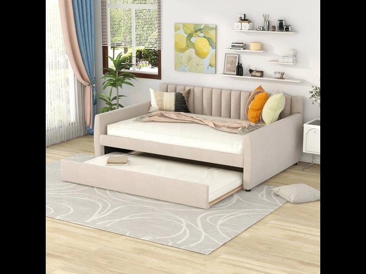 full-size-upholstered-daybed-bed-with-trundle-and-wood-slat-support-upholstered-headboard-beige-1