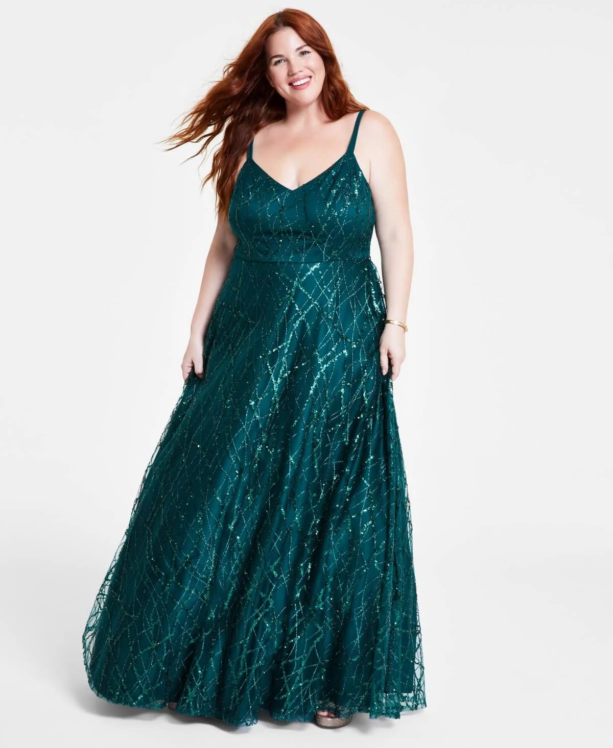 Stunning Plus Size Glitter Mesh Graduation Gown | Image