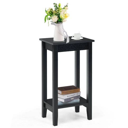 giantex-tall-nightstand-2-tier-end-table-w-wooden-legs-sofa-bedside-table-for-small-spaces-black-siz-1