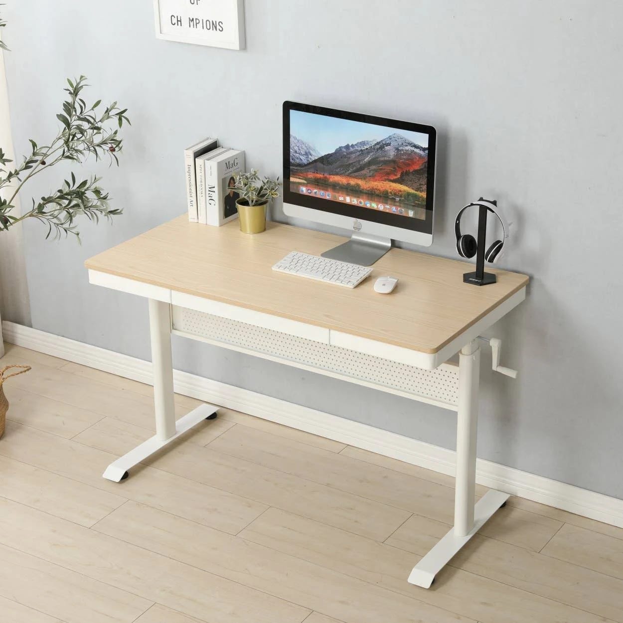 48-inch Maple Standing Desk with Adjustable Height & Steel Drawer | Image