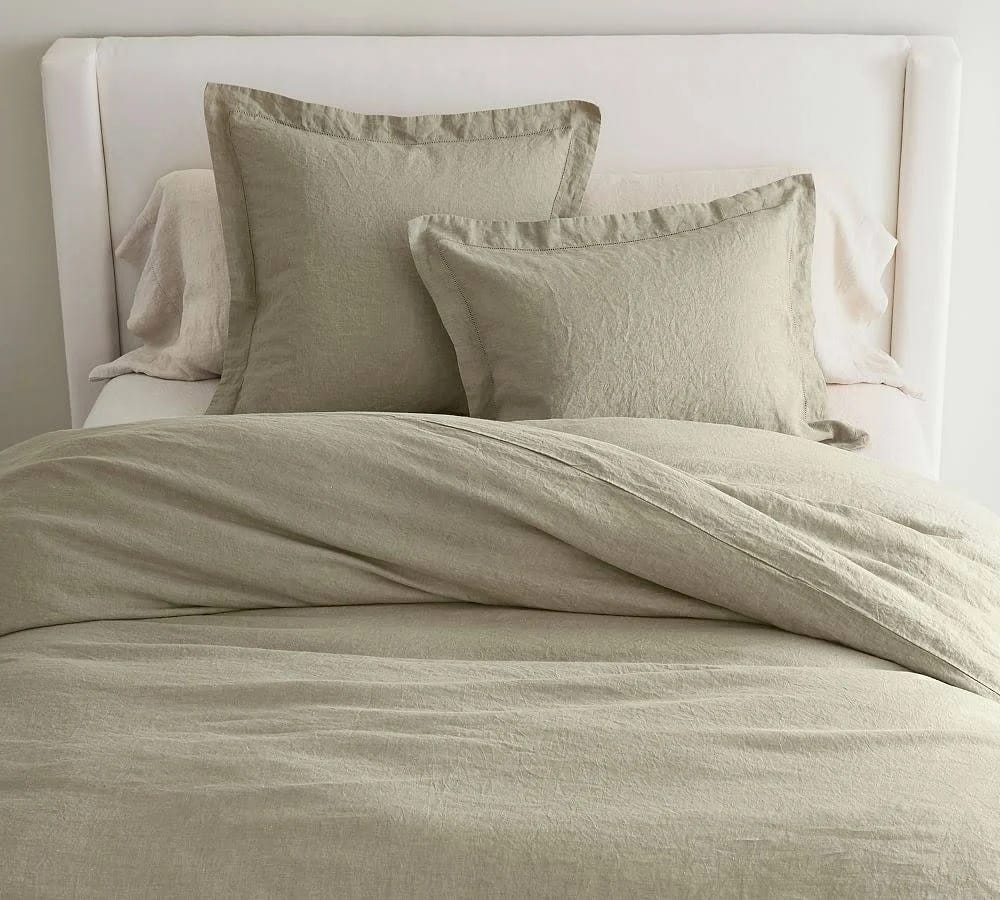 Belgian Flax Linen Duvet Cover in Bamboo - Full/Queen for Warm or Cool Temperatures | Image