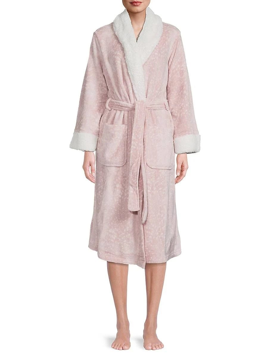 Saks Fifth Avenue Women's Pink Patterned Faux Fur Robe - Size L | Image