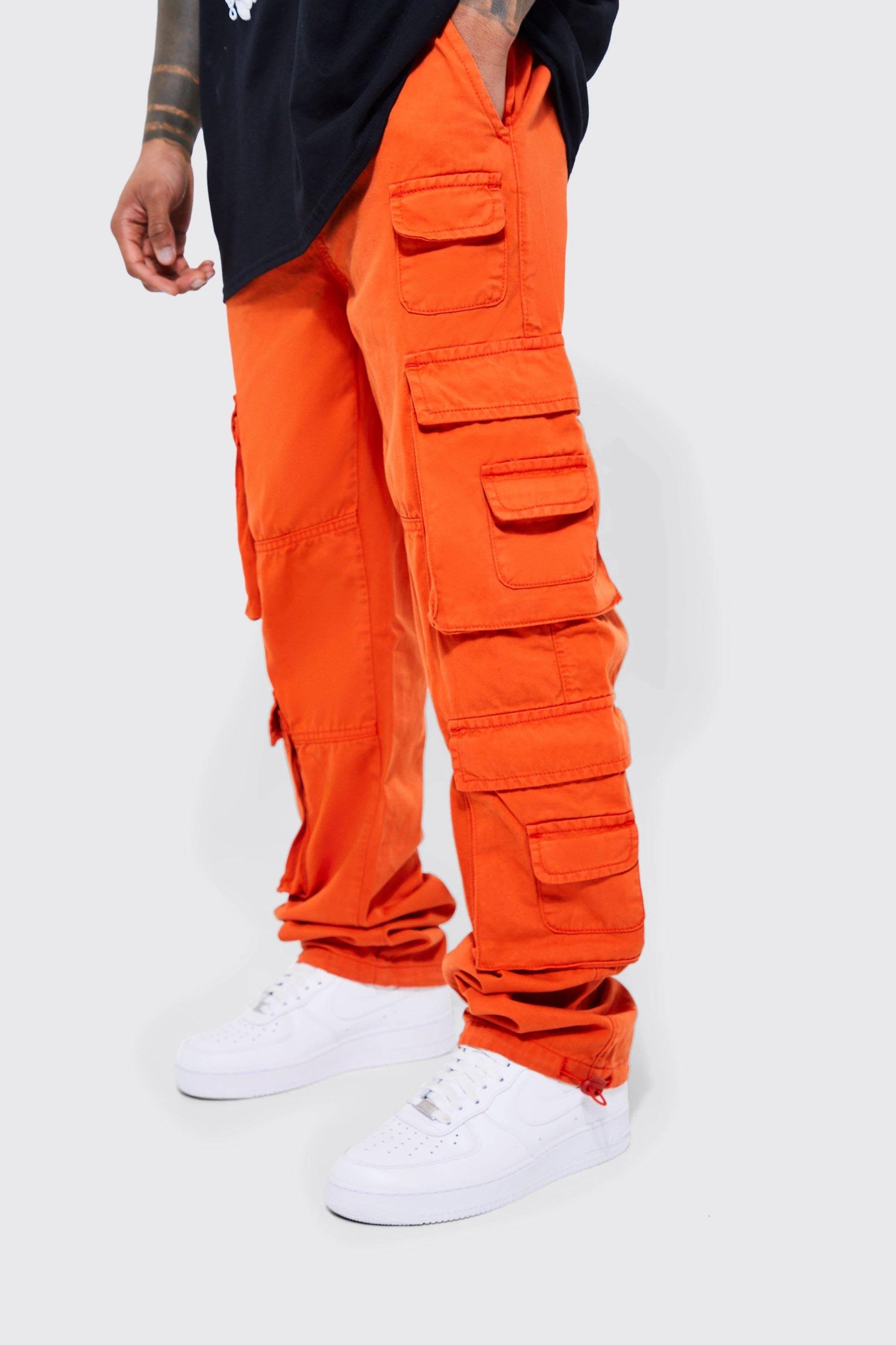 Chic Men's Orange Straight-Fit Cargo Trousers | Image