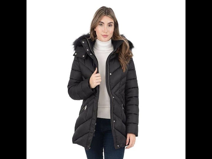 womens-nine-west-detachable-faux-fur-hooded-short-quilted-puffer-coat-size-xl-black-1