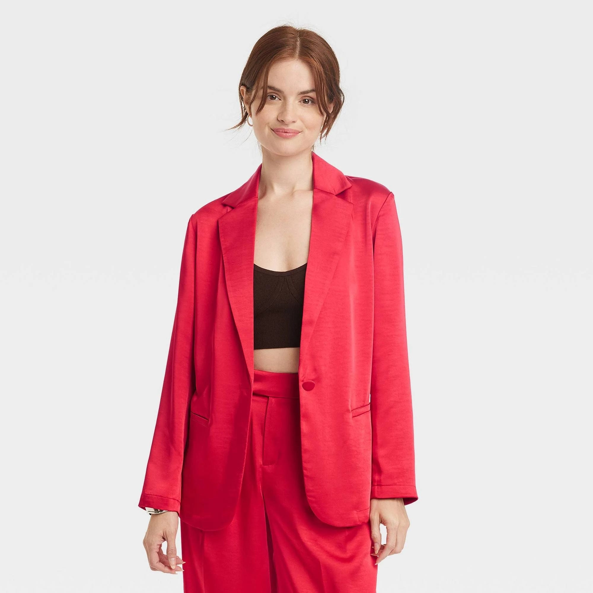 Red Satin Blazer for Women Size L - A New Day | Image