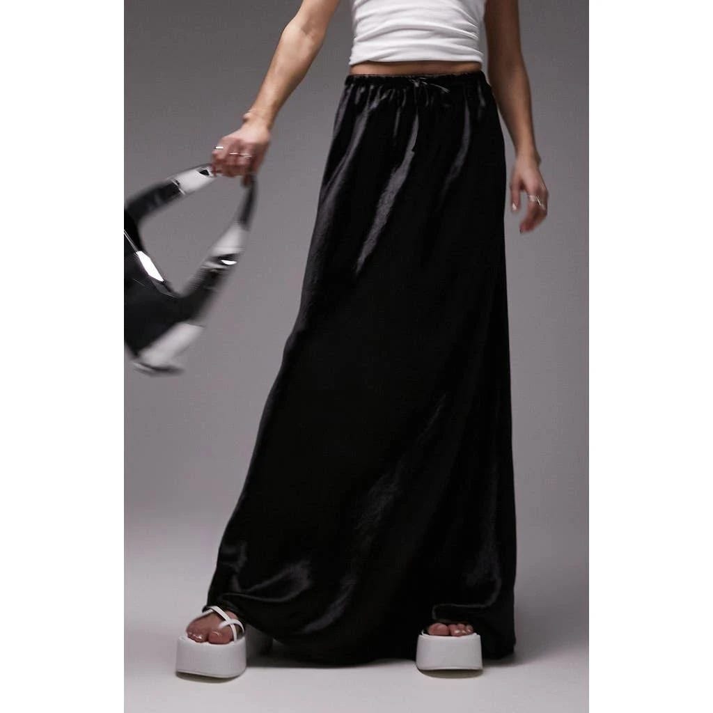 Comfortable Black Drawstring Maxi Skirt | Image