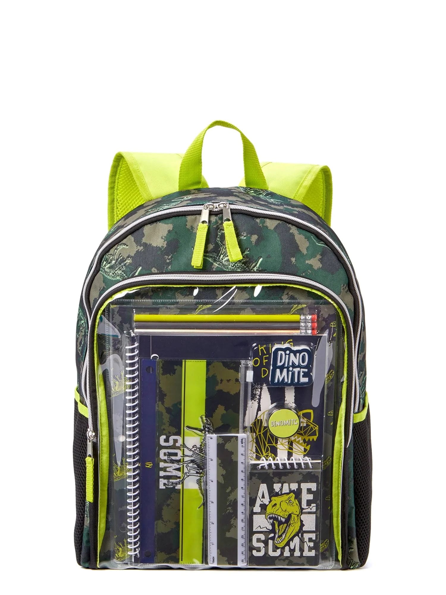 Schoolyard Vibes Dinosaur Print Backpack with Stationary Set (Green) | Image