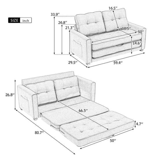 modern-59-4-brown-loveseat-sofa-pull-out-bed-upholstered-couch-with-side-pocket-chenille-1