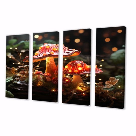 magical-mushrooms-glowing-midnight-forest-ii-mushroom-canvas-art-print-4-panels-millwood-pines-1
