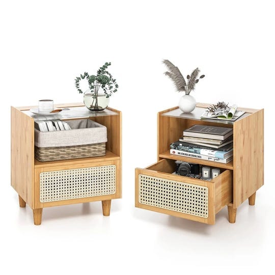 2-pieces-bamboo-rattan-nightstand-with-drawer-and-solid-wood-legs-natural-costway-1