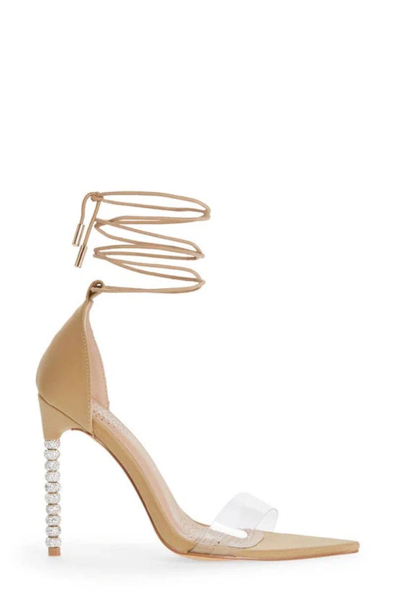 Nude Embellished Tie-Up Heels | Image