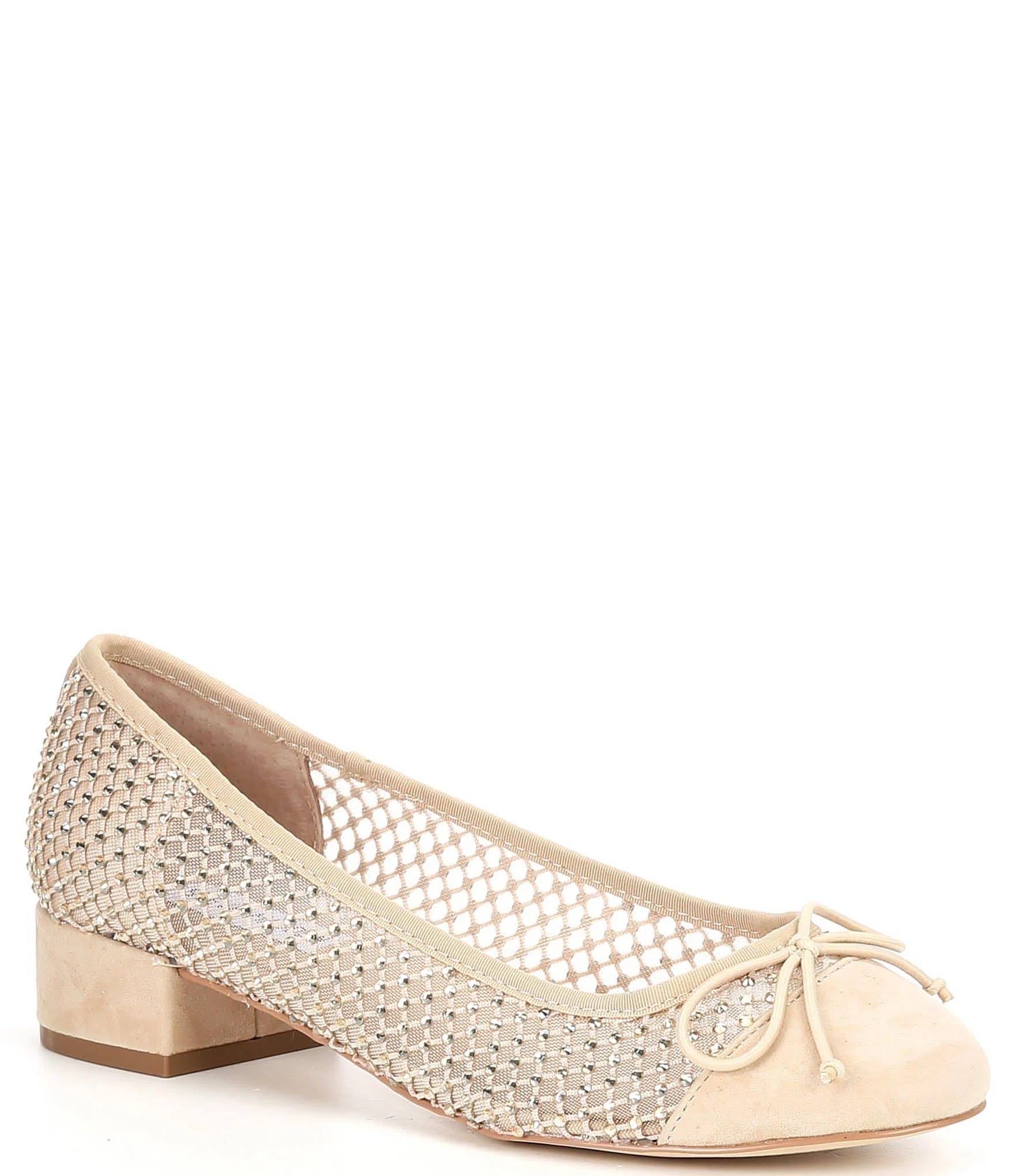 Steve Madden Cherish M Suede Rhinestone Mesh Bow Cap Toe Pumps for Women in Tan | Image