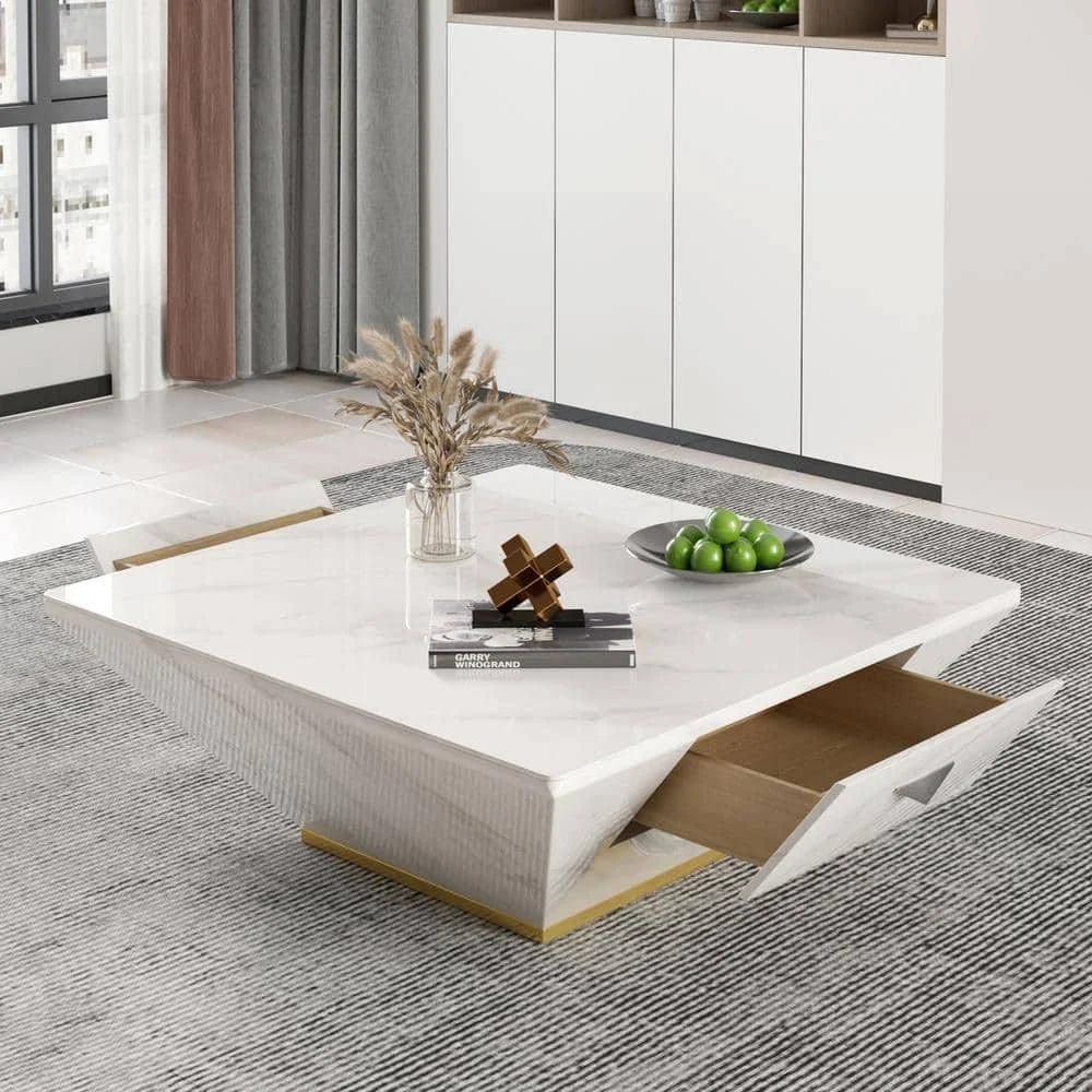 White Square Trapezoid Coffee Table - Modern Sleek Design | Image