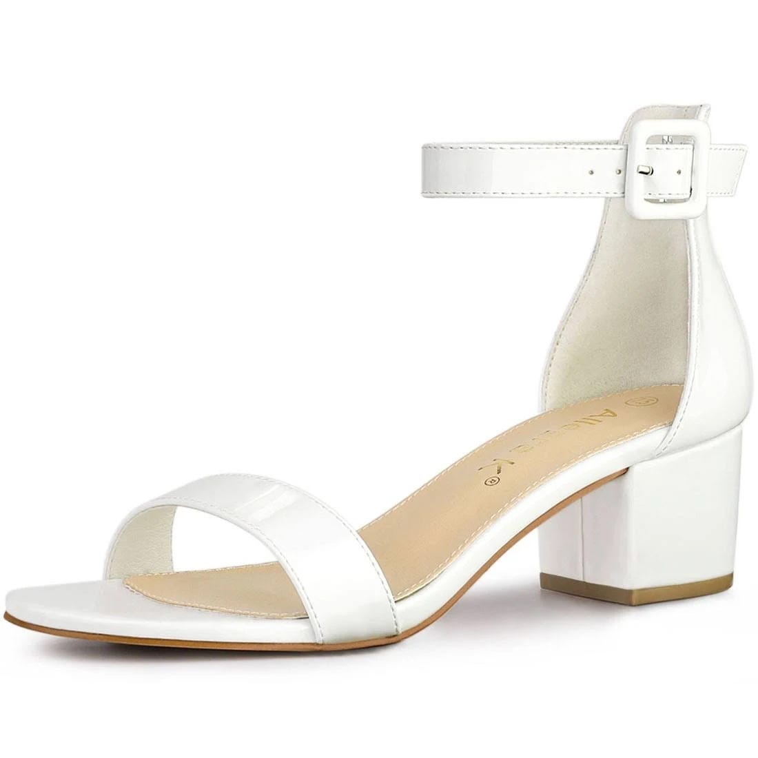 Stylish White Low-Heel Sandals with Ankle Strap | Image