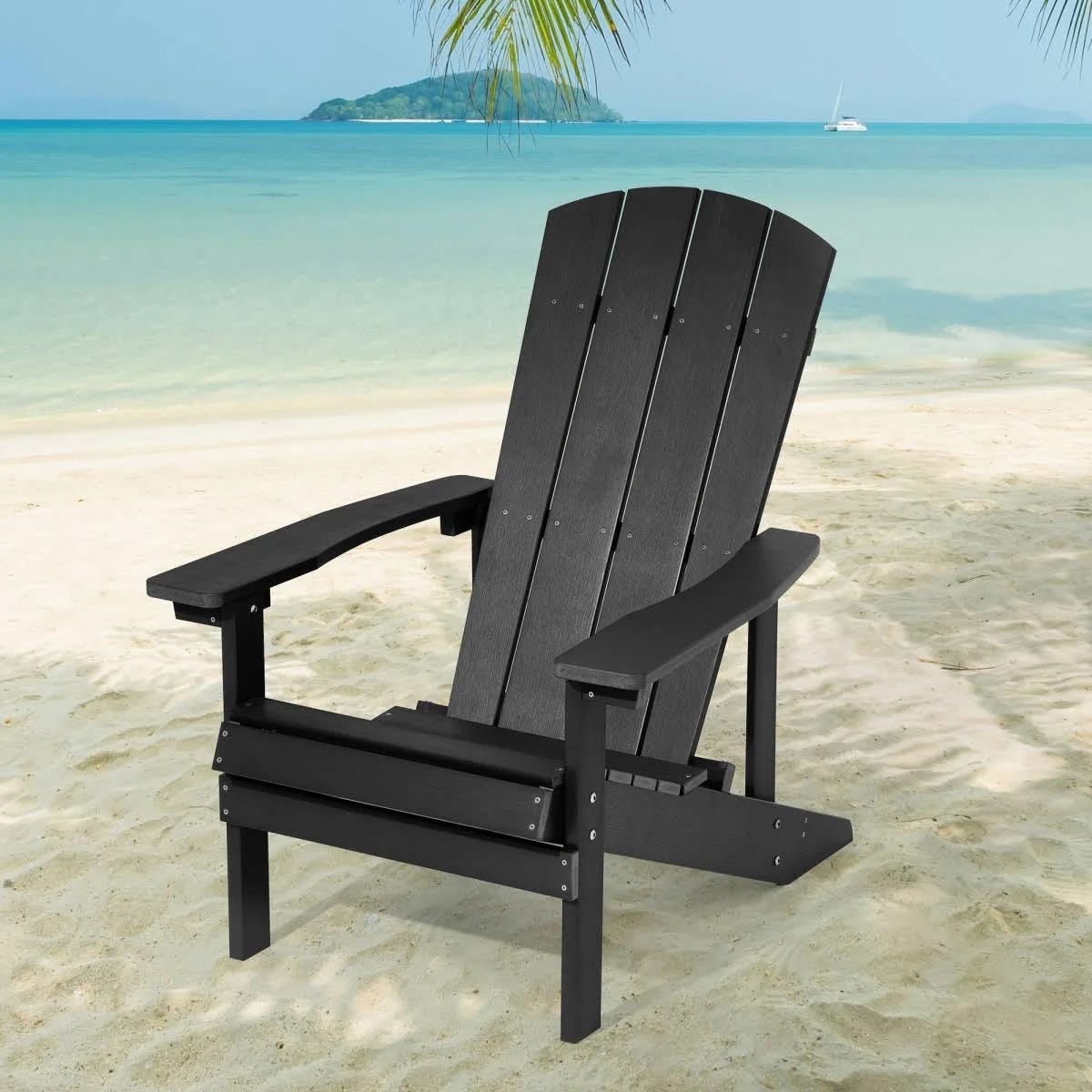 Eco-Friendly Weather-Resistant Black Adirondack Chair | Image