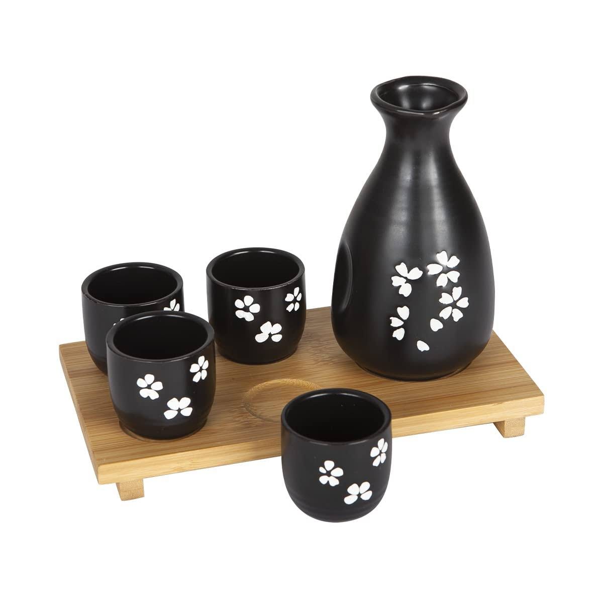 Premium Japanese Sake Set with Ceramic Bottle and Cups | Image