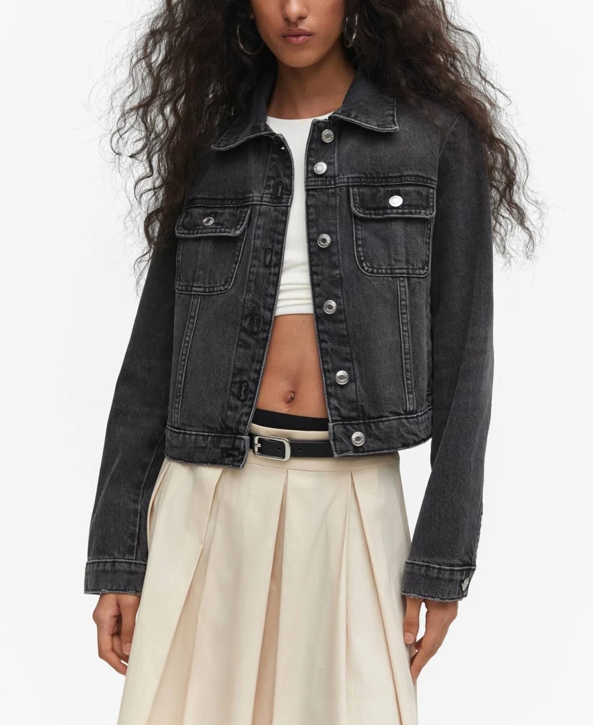 Black Pocketed Denim Jacket for Women | Image