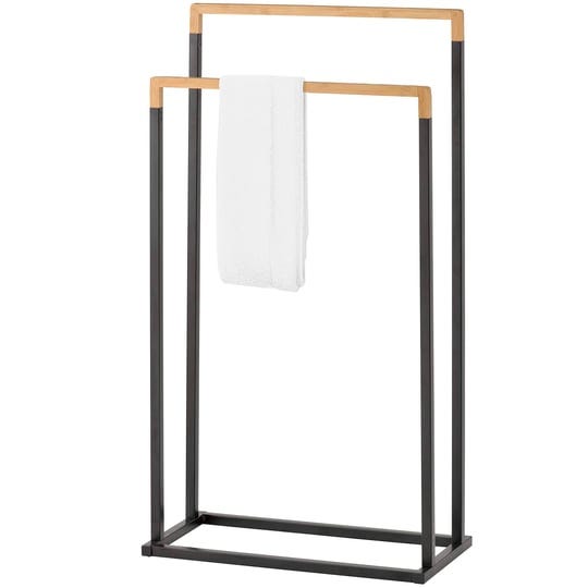 freestanding-2-tier-black-metal-and-bamboo-towel-rack-1