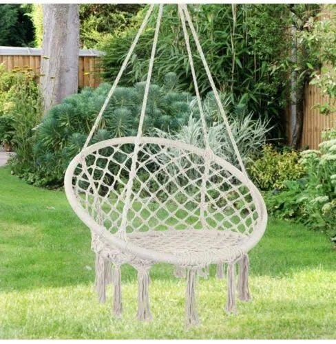 Y-Stop Max 330 Lbs Macrame Hammock Swing Chair for Indoor/Outdoor Use (Beige) | Image