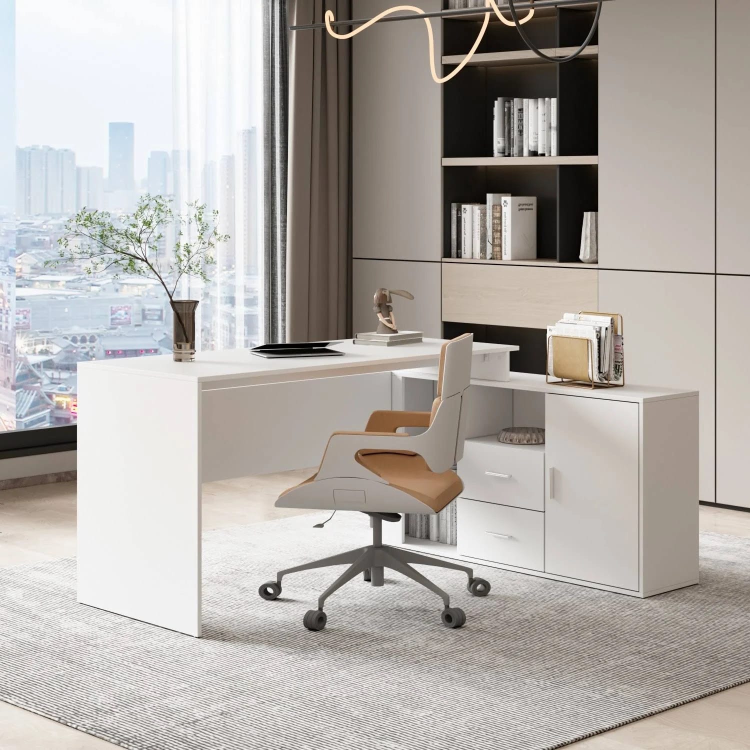 Stylish L-shaped Computer Desk for Home Office - Medium, White | Image
