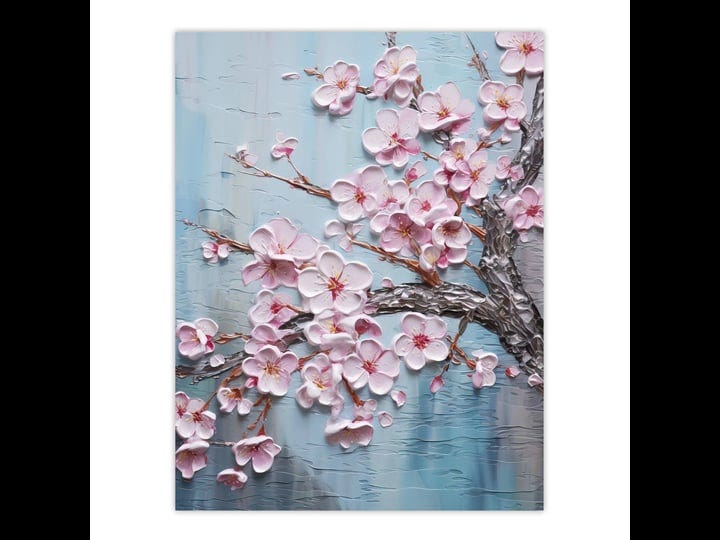 cherry-blossom-splendor-delicate-elegant-pink-and-soft-blue-oil-painting-unframed-wall-art-print-pos-1