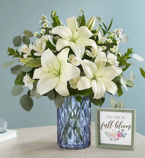 white-lily-bouquet-with-blue-modern-vase-sign-1-800-flowers-birthday-delivery-1