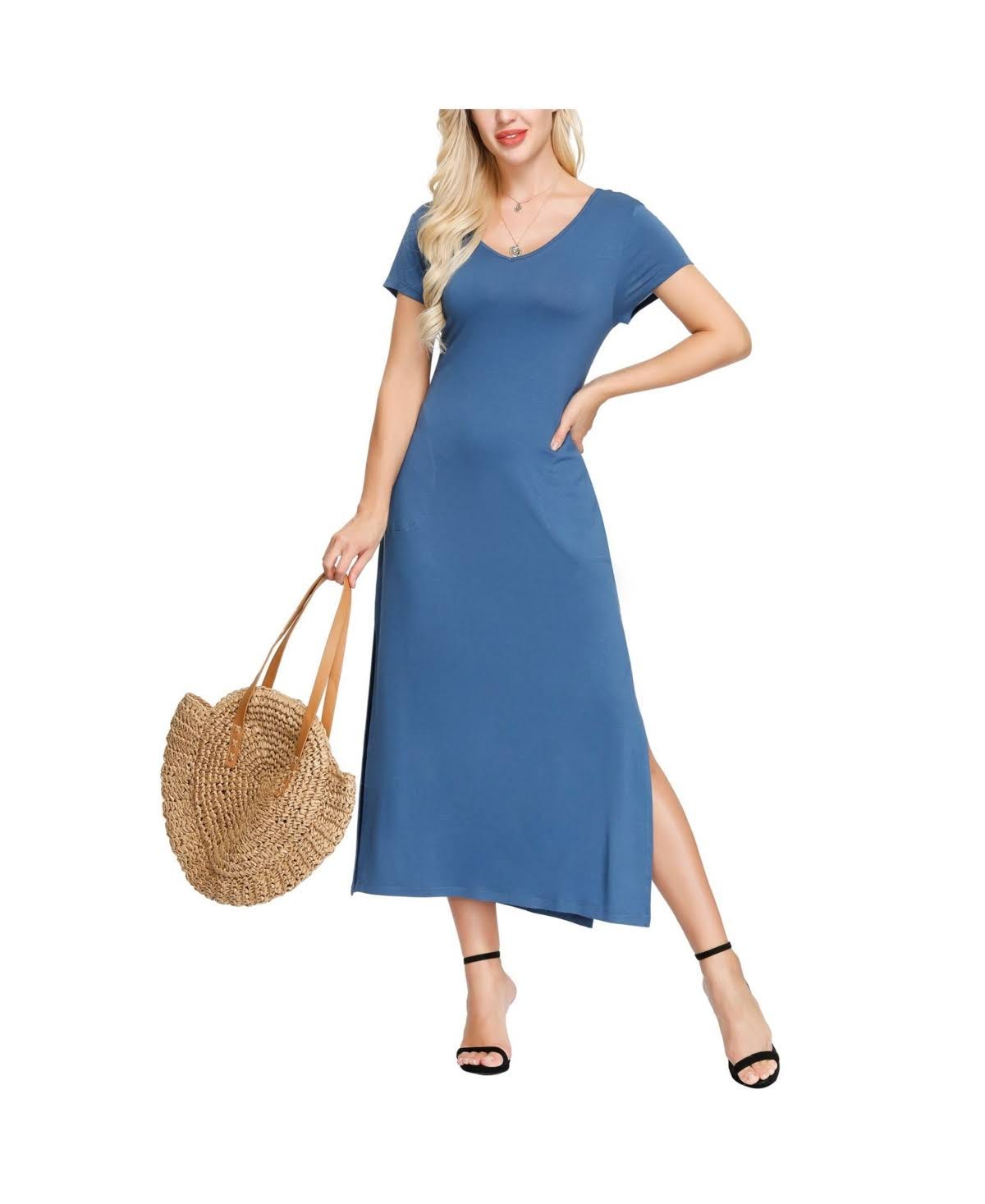 Stretchy Rayon V-Neck Dress with Pockets for versatile and comfortable wear | Image