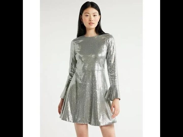 scoop-womens-sequin-dress-with-slit-sleeves-sizes-xs-xxl-womens-size-medium-silver-1