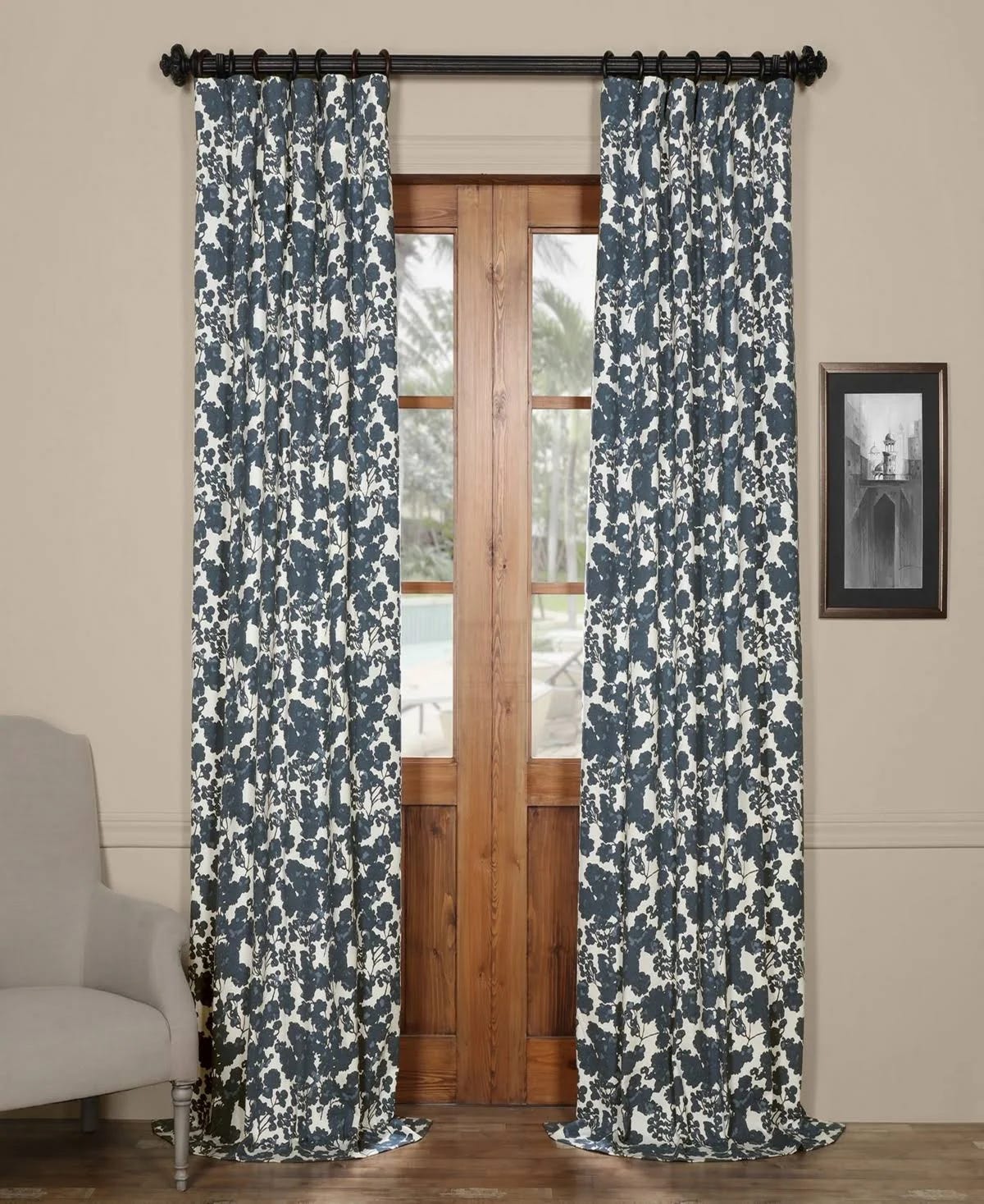 Stylish Blue Printed Cotton Drapes Curtains - Imported | Image