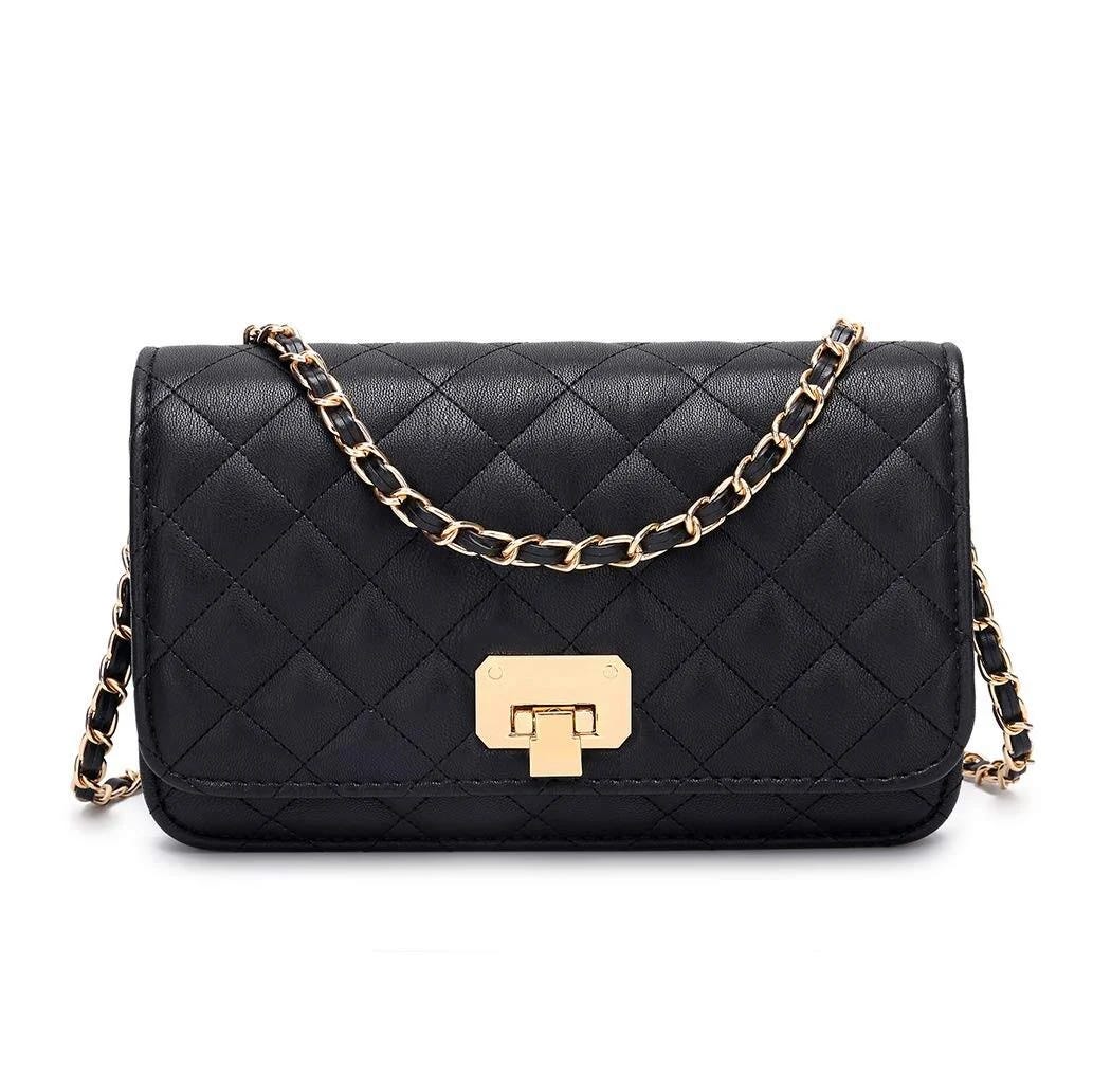 Stylish Black Quilted Women's Handbag with Chain Strap | Image