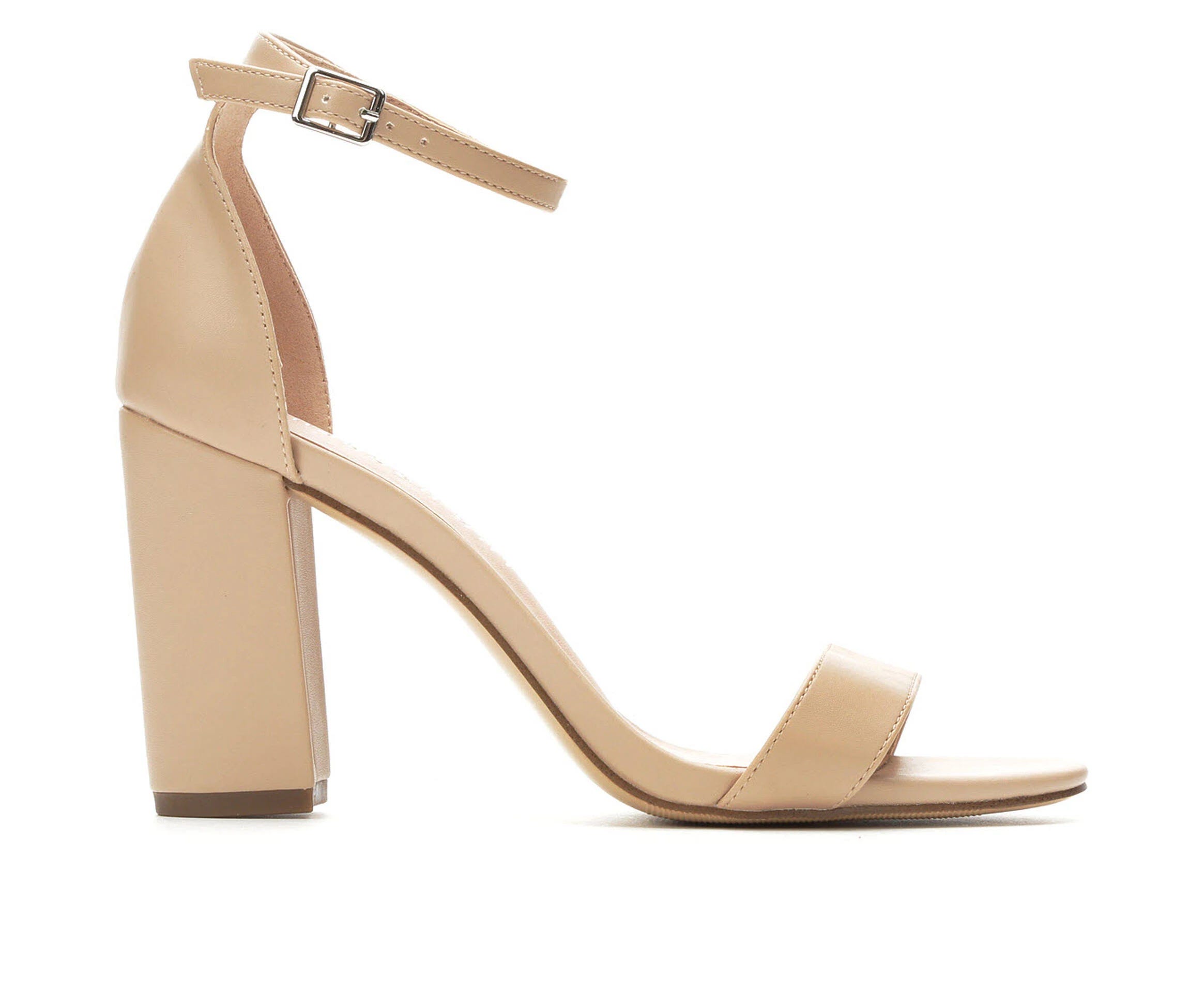 Elegant Nude Strappy Shoes with Padded Insole and Adjustable Ankle Strap | Image