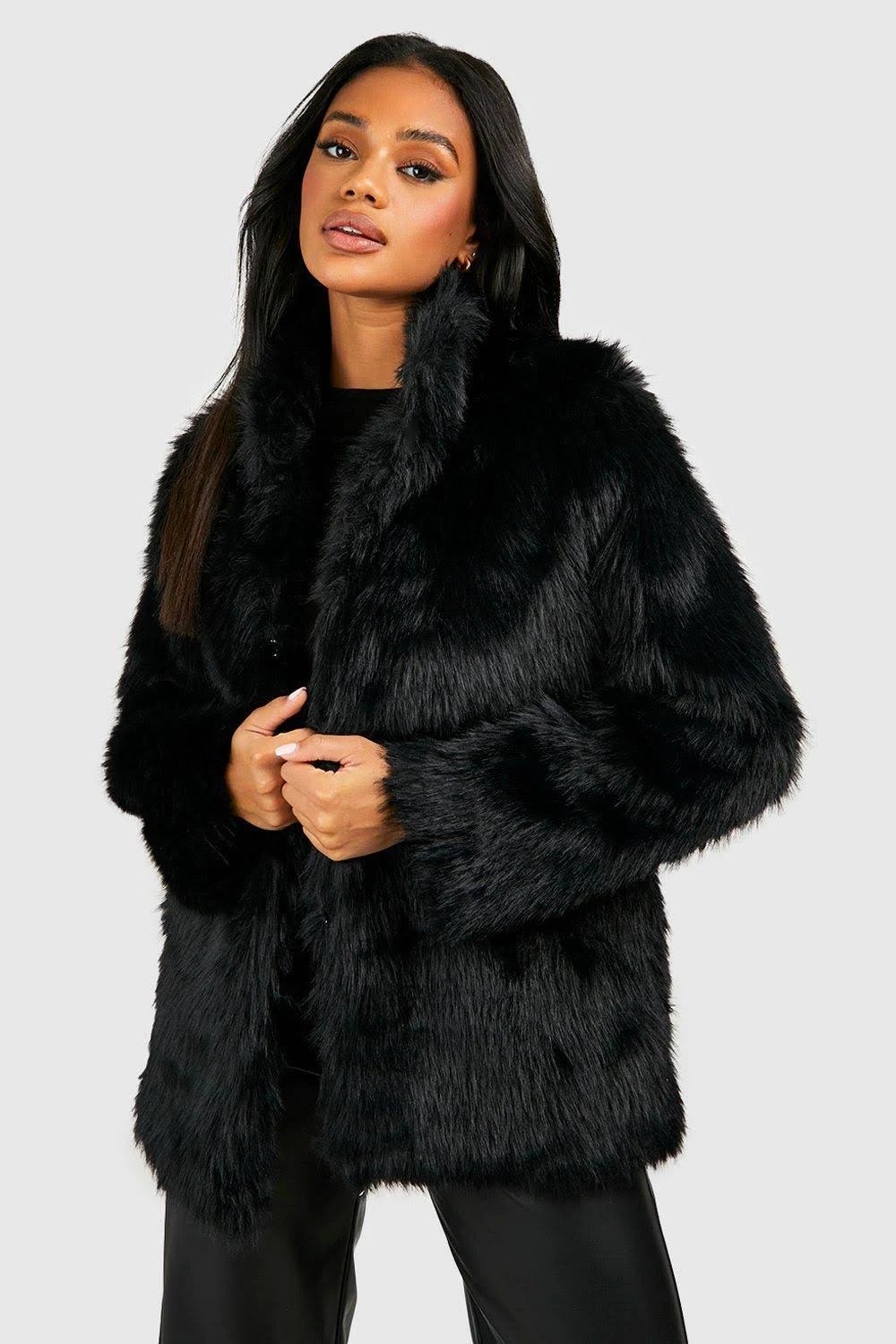 Elegant Black Faux Fur Coat for Women | Image