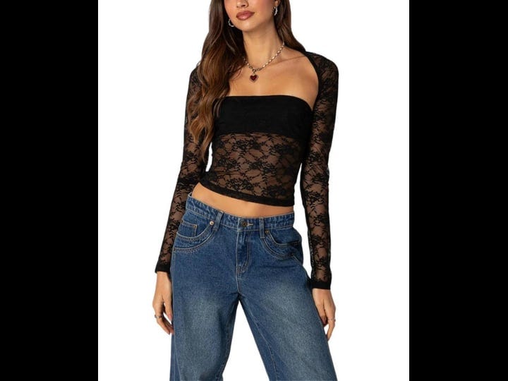 edikted-womens-addison-sheer-lace-two-piece-top-black-size-xs-1