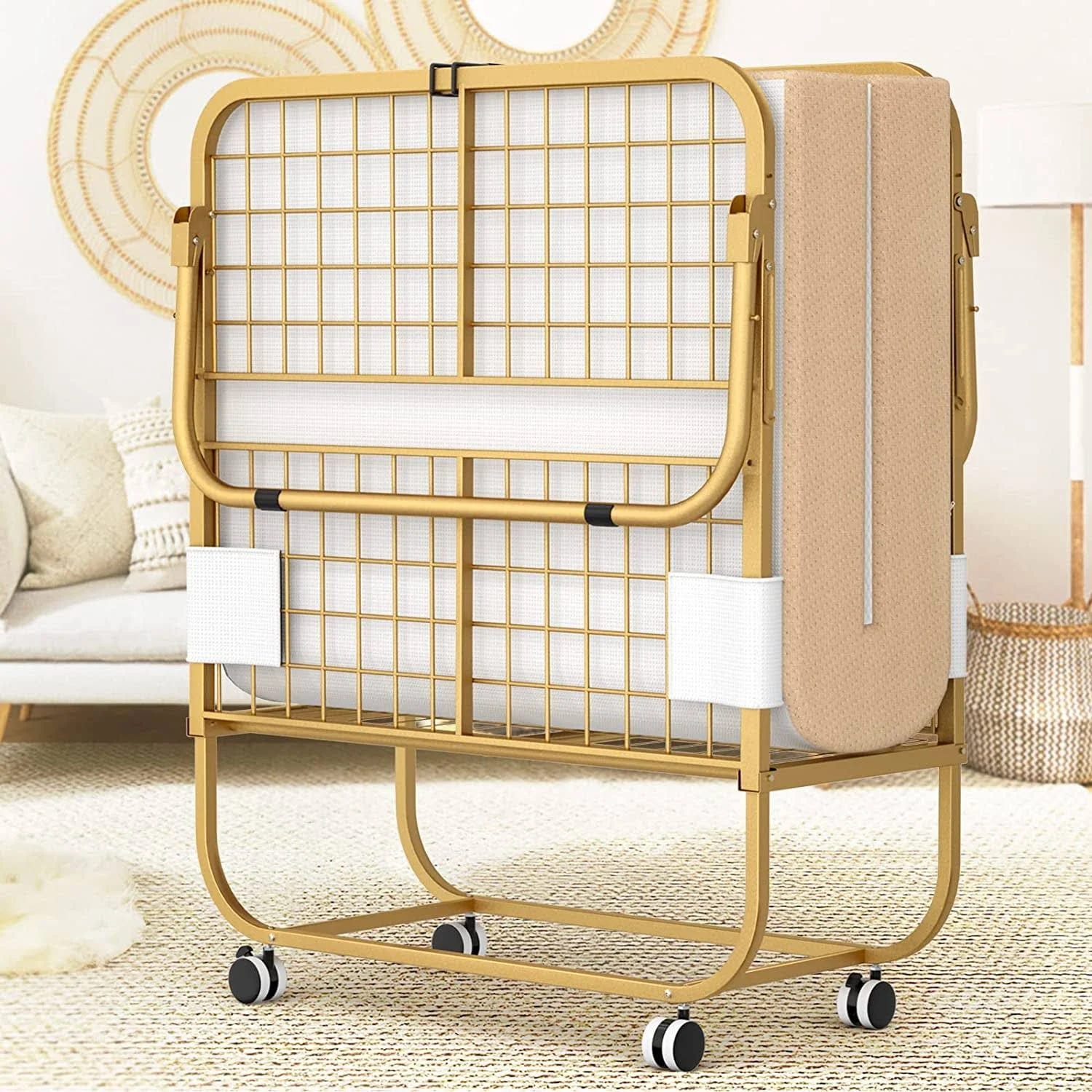 Portable Foldable Gold Bed with Memory Foam Mattress | Image