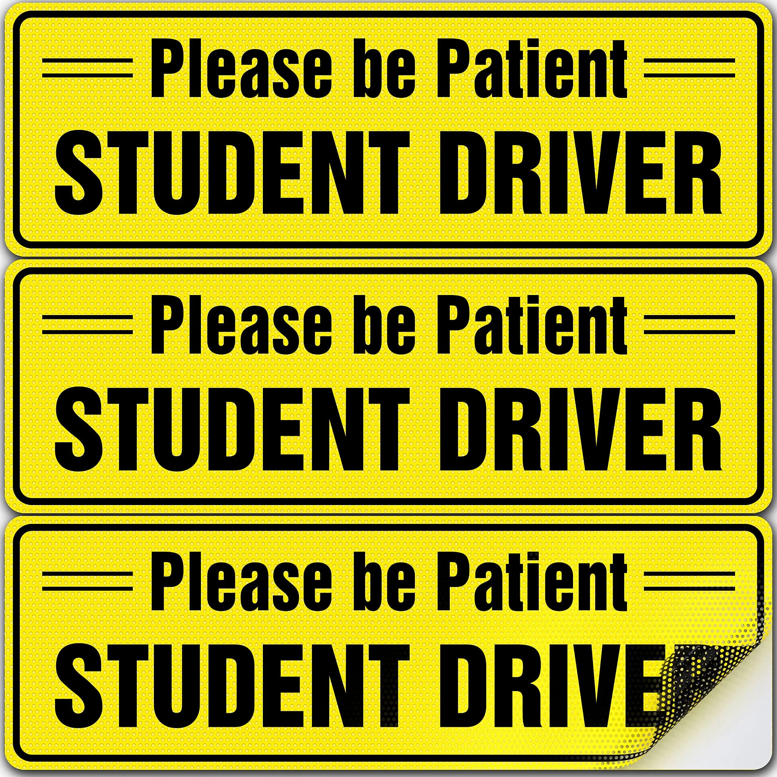 Student Driver Signs: Non-Magnet and Non-Residue 3-Pack Rectangular Stickers | Image