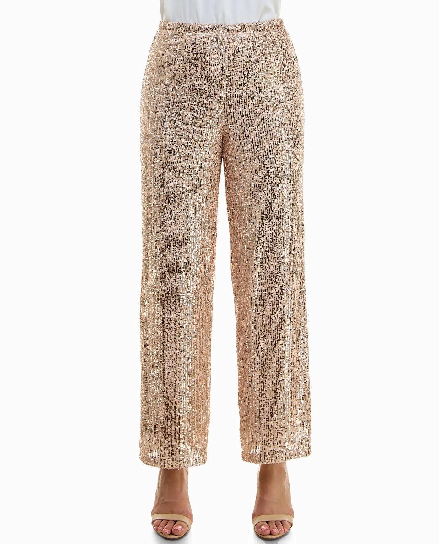 Stylish Champagne Sequin Pant with Elastic Waistband | Image