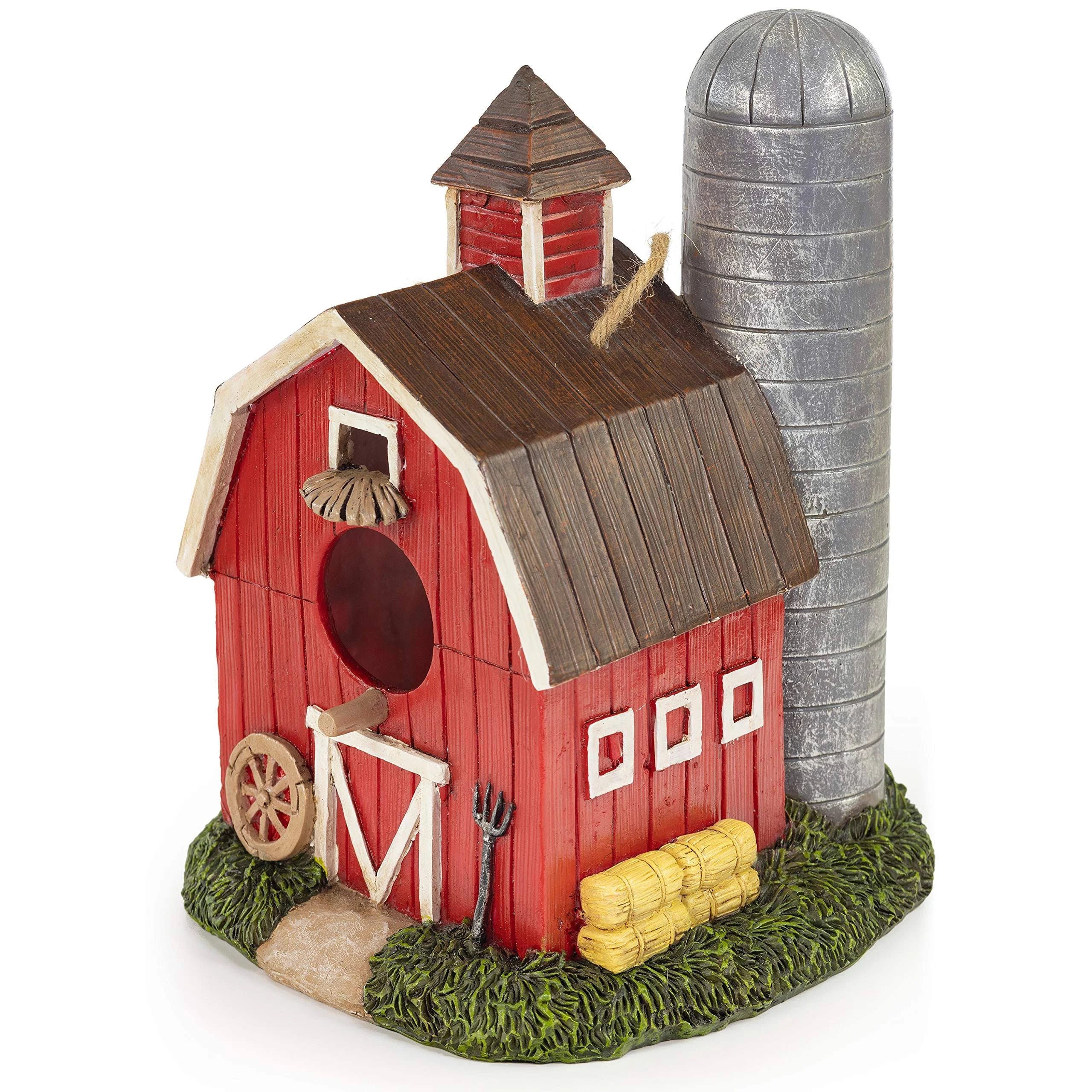 Unique Hand-Painted Red Barn Hanging Birdhouse for Outdoor Decor | Image