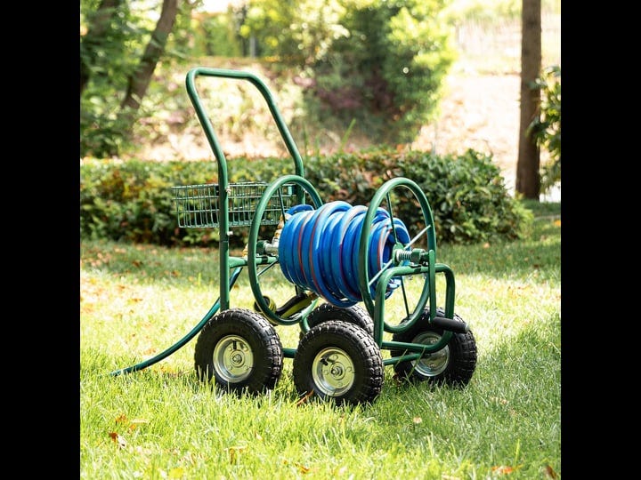 glitzhome-250-ft-green-steel-4-wheel-garden-hose-reel-cart-1