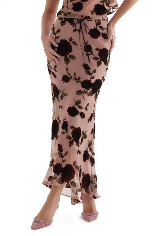Dusty Pink Floral Maxi Skirt for Romantic Events | Image