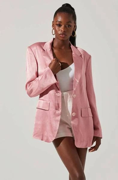 Luxurious Pink Oversized Satin Blazer (Size M) | Image