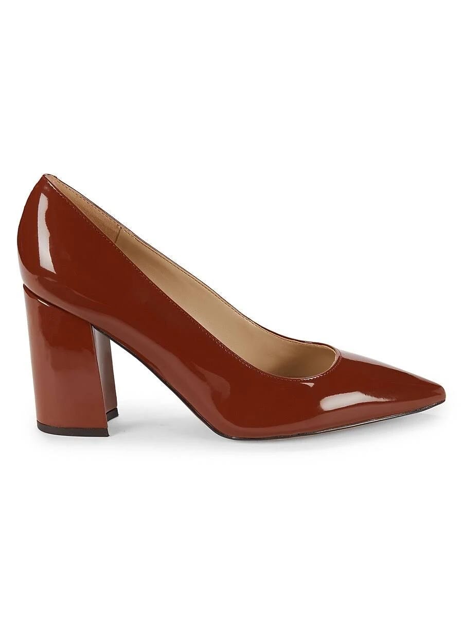 Stylish Brown Pointed Toe Pump with Chunky Block Heel | Image