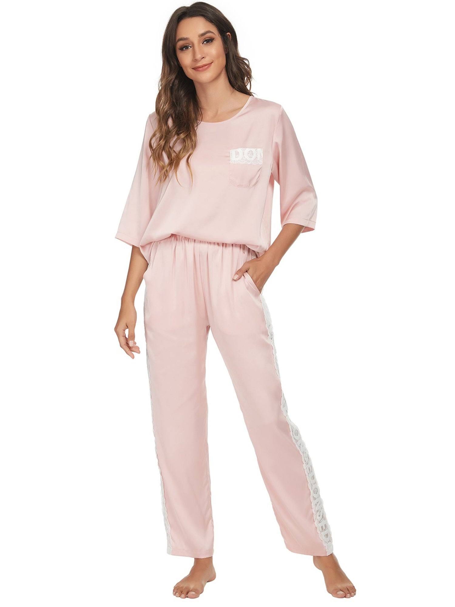 Stylish Pink Satin Pajama Set for Comfortable Sleepwear | Image