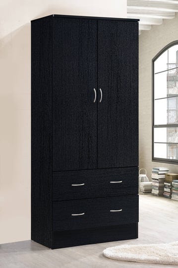 hodedah-two-door-wardrobe-with-two-drawers-and-hanging-rod-black-1