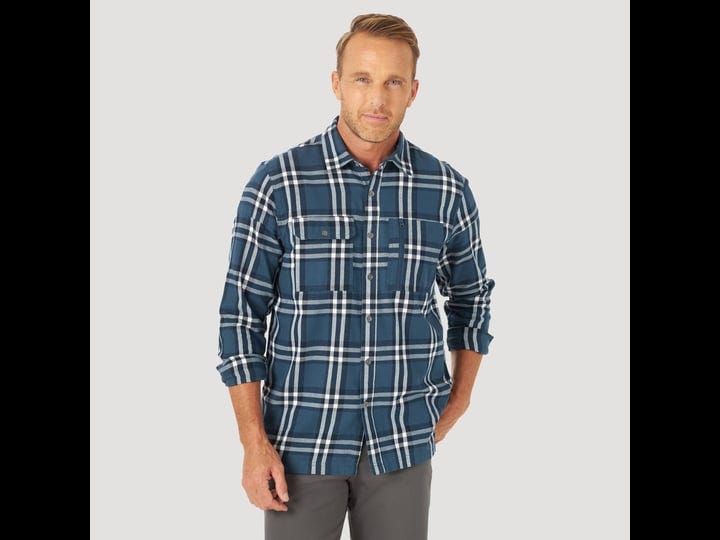 wrangler-mens-atg-plaid-flannel-long-sleeve-button-down-shirt-midnight-blue-s-size-small-1
