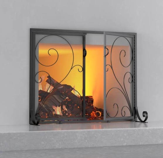 fireplace-screen-with-doors-handcrafted-solid-steel-heavy-duty-metal-mesh-powder-coat-finish-free-st-1