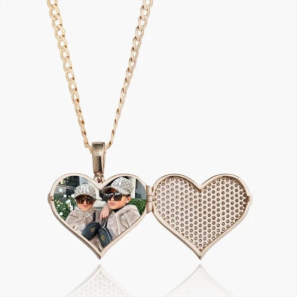 Custom Iced Heart Locket Pendant with Photo Insert | Image