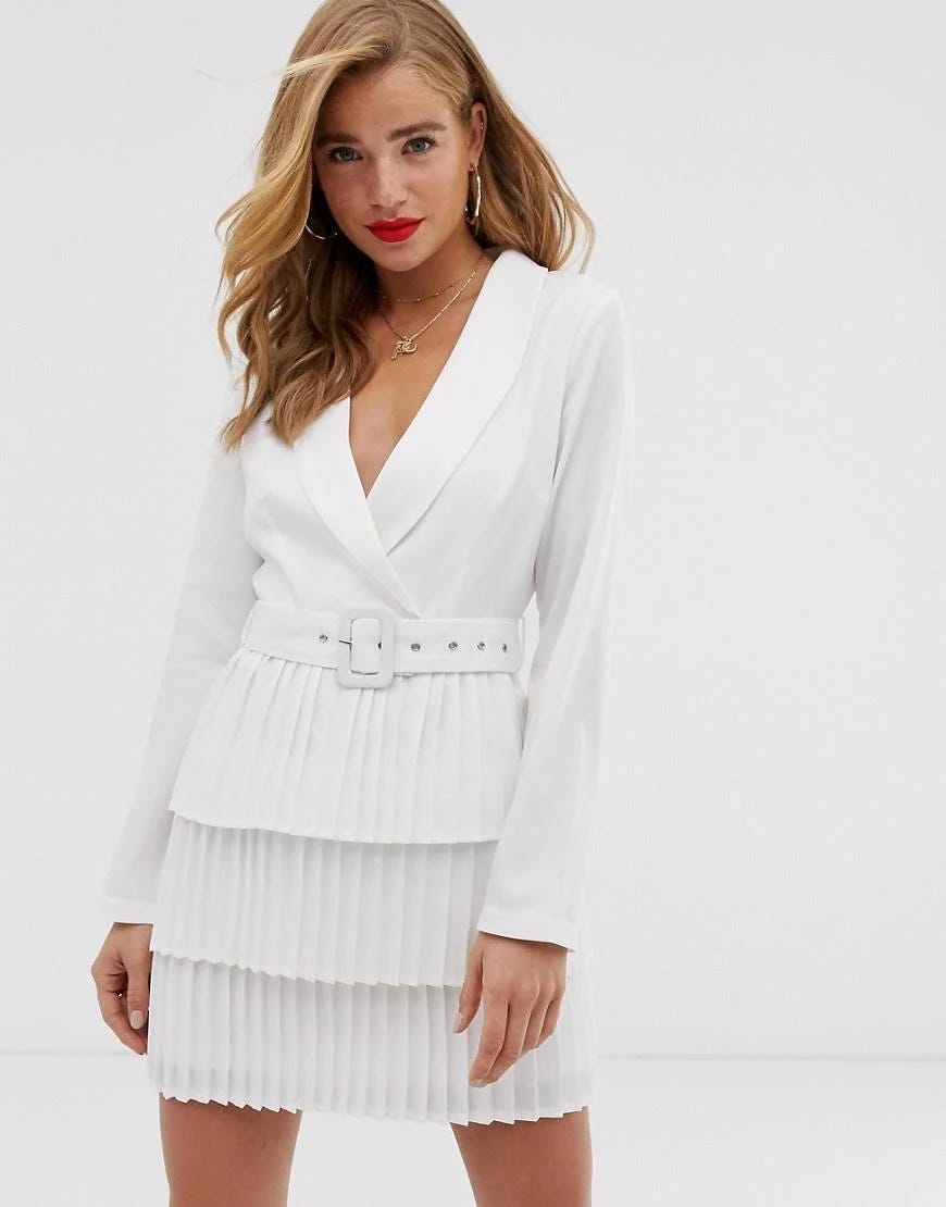 Dani Dyer's Plunge Front Blazer Dress in White | Image