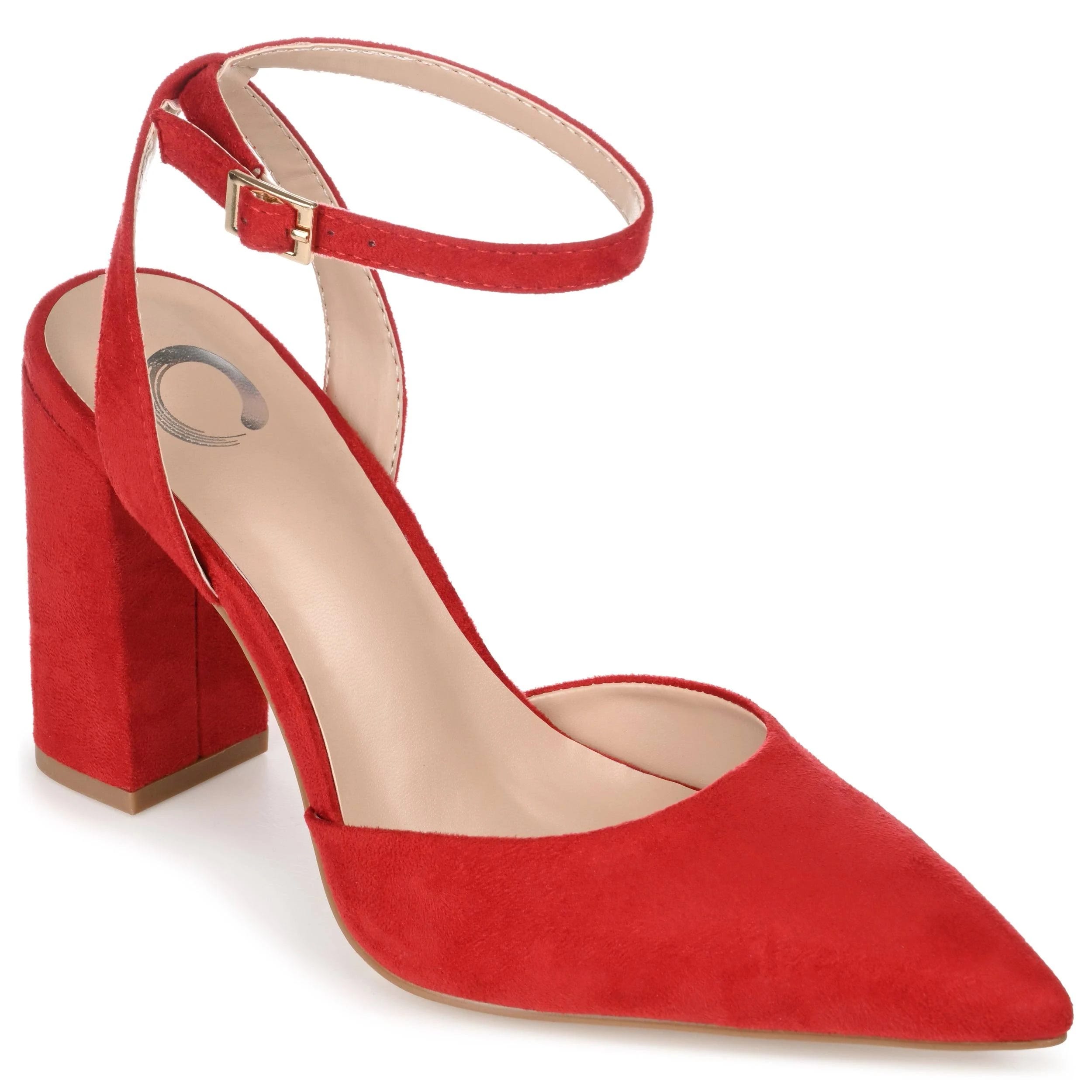 Comfortable Vegan Thick Red Heel Pump with Padded Insole | Image